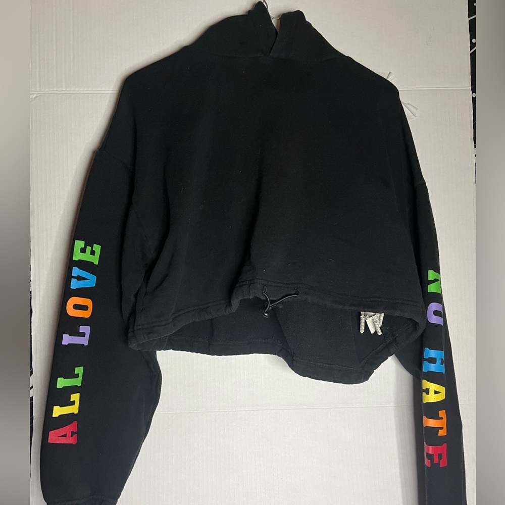 Forever 21 All Love, No Hate Cropped Pullover Sweatshirt with adjustable strings